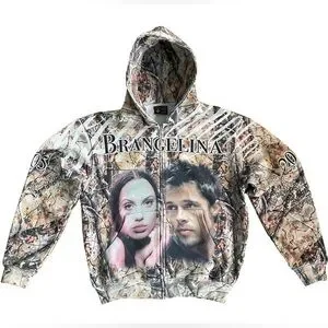 トップス Brangelina Praying Hoodie Grey Praying Brangelina grey and black zip up hoodie | Depop